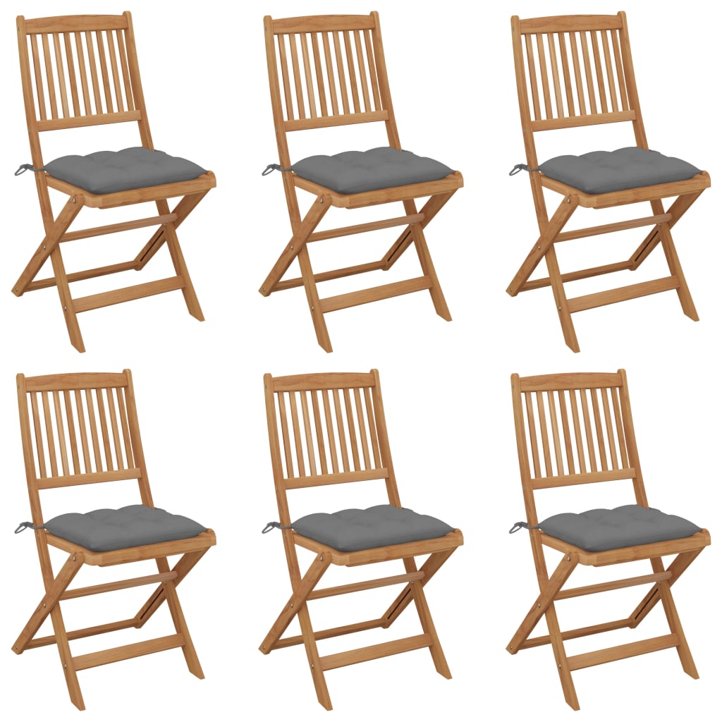Folding Garden Chairs 6 pcs with Cushions Solid Acacia Wood