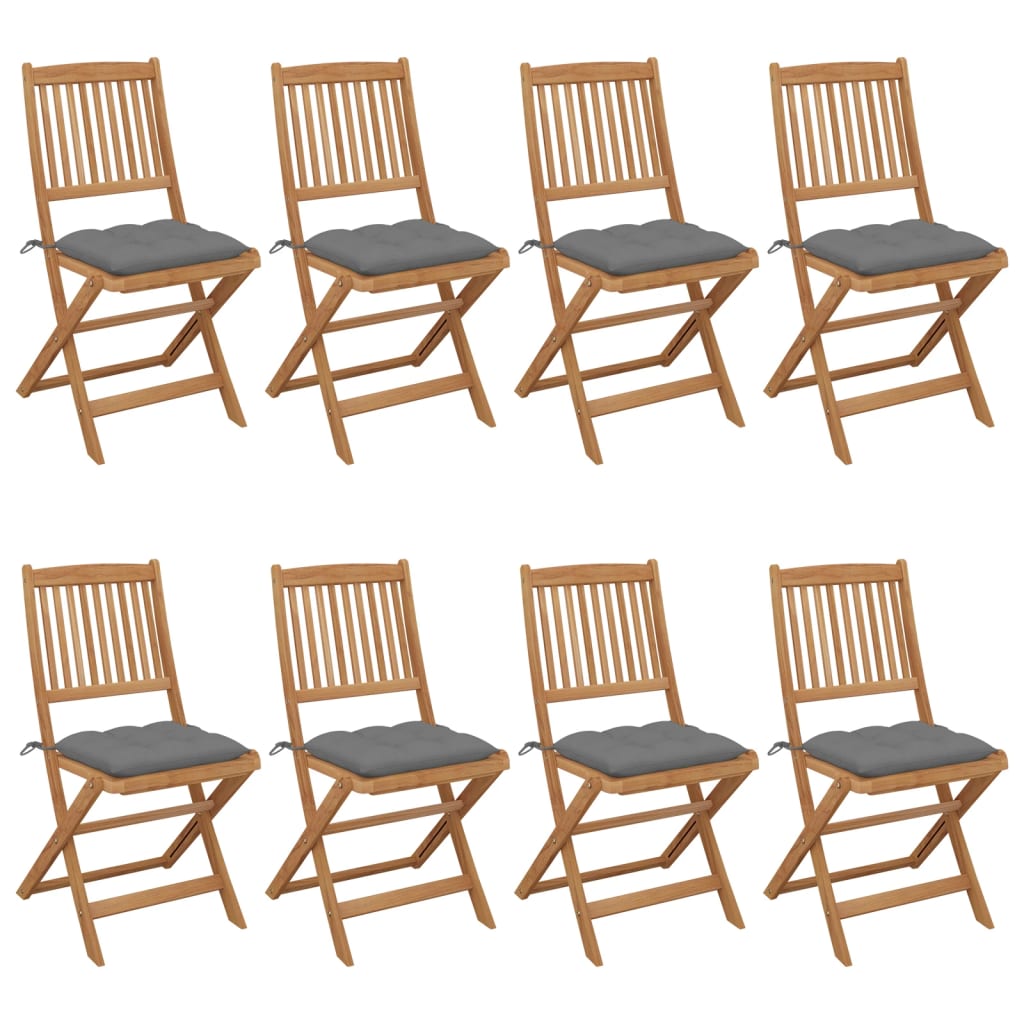 Folding Garden Chairs 8 pcs with Cushions Solid Acacia Wood