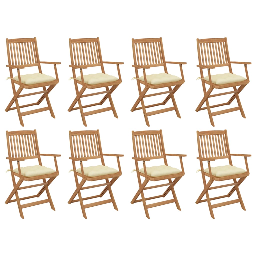 Folding Chairs with Cushions 8 pcs Solid Acacia Wood