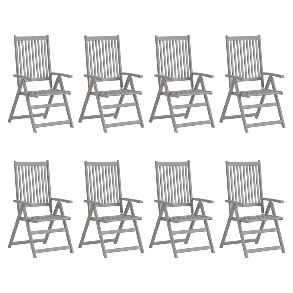 Garden Reclining Chairs with Cushions 8 pcs Grey Wood Acacia