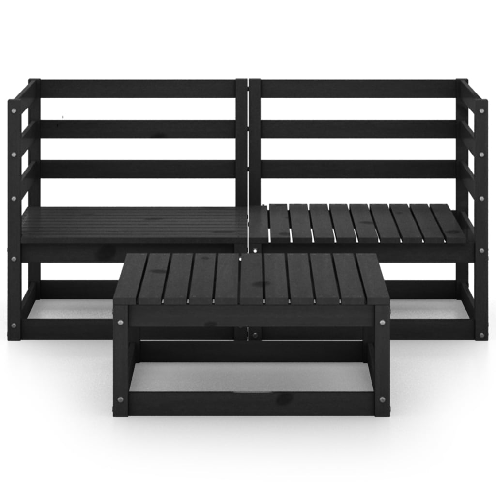 3 Piece Garden Lounge Set Black Solid Pinewood