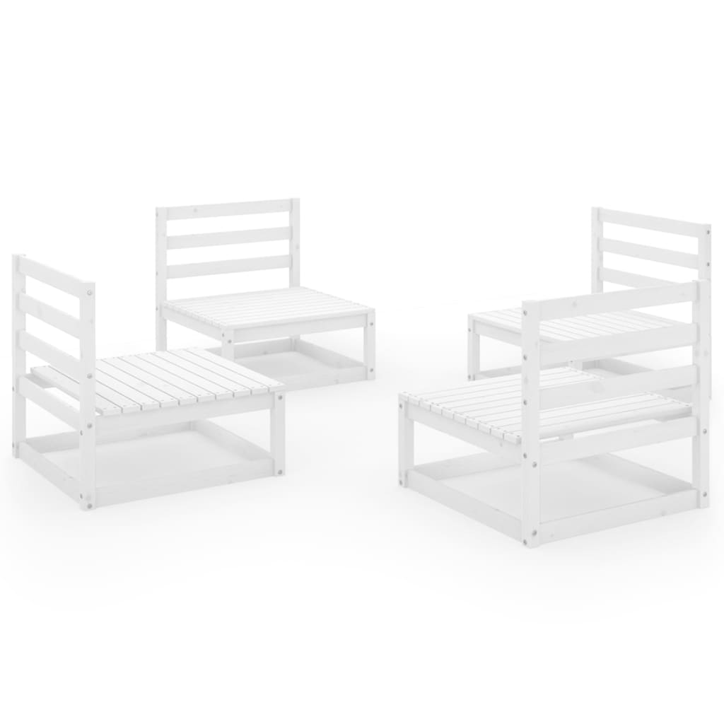 4 Piece Garden Lounge Set White Solid Pinewood