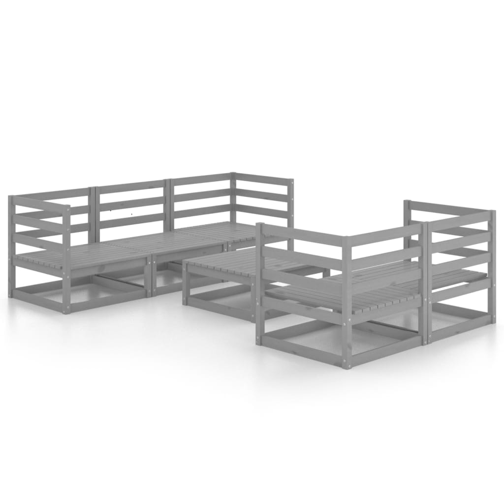 6 Piece Garden Lounge Set Grey Solid Wood Pine