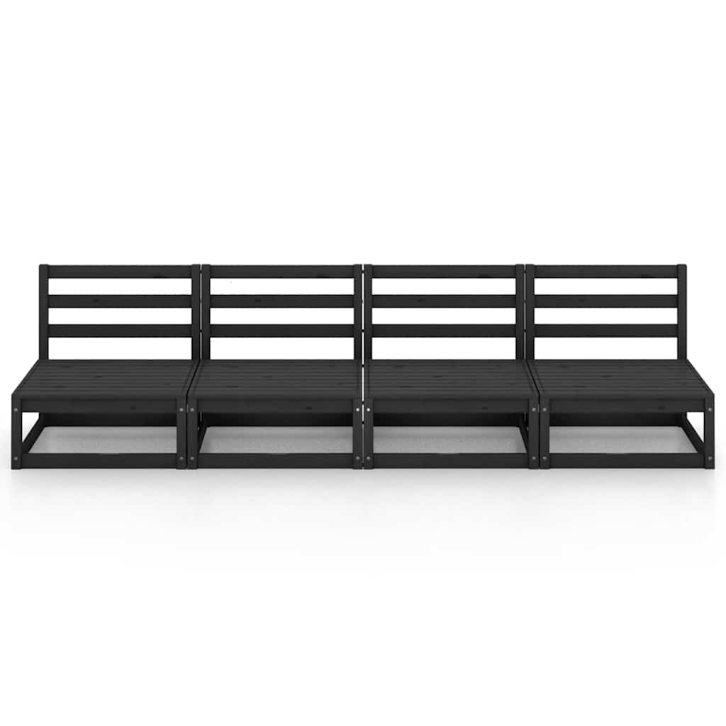 Garden 4-Seater Sofa Black Solid Pinewood