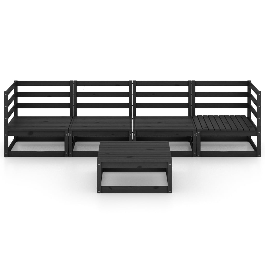 5 Piece Garden Lounge Set Black Solid Pinewood