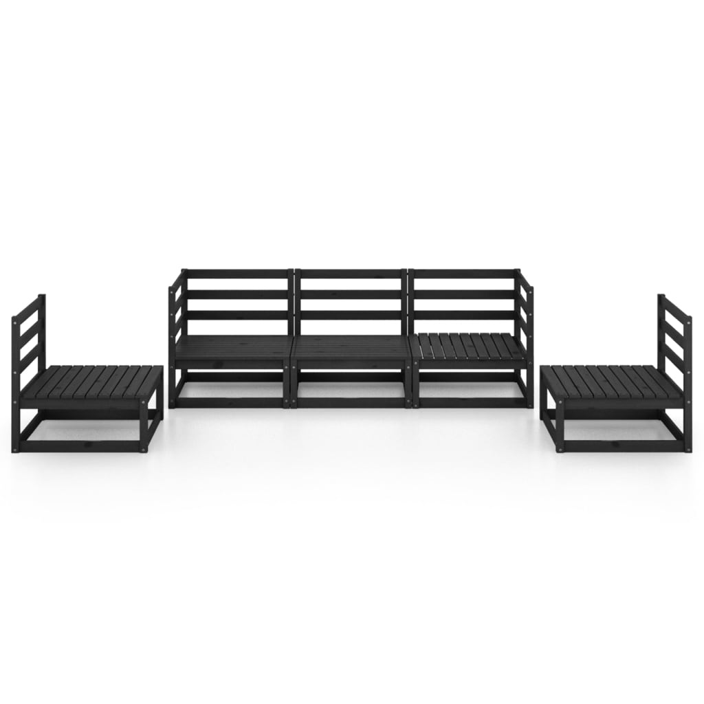5 Piece Garden Lounge Set Black Solid Pinewood