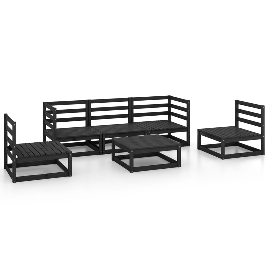 6 Piece Garden Lounge Set Black Solid Pinewood