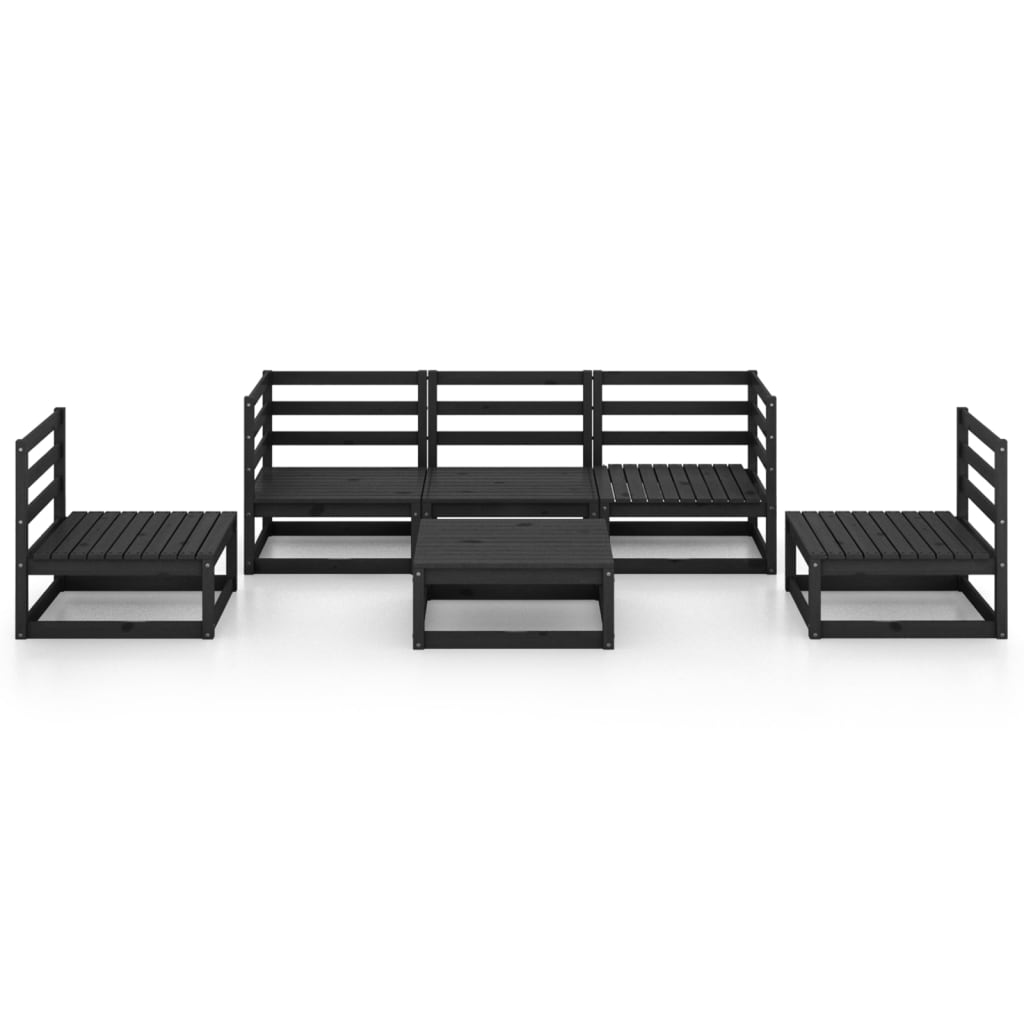 6 Piece Garden Lounge Set Black Solid Pinewood