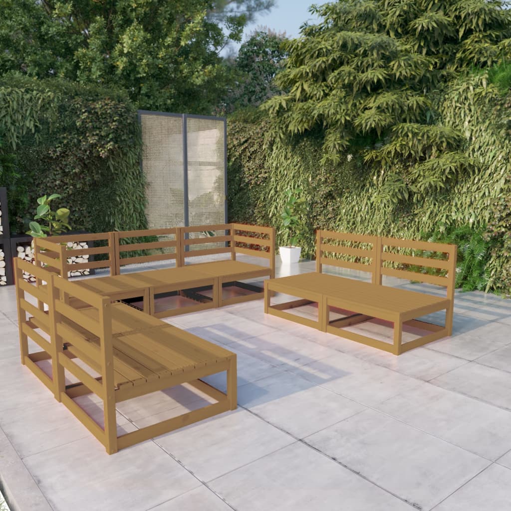 7 Piece Garden Lounge Set Honey Brown Solid Wood Pine