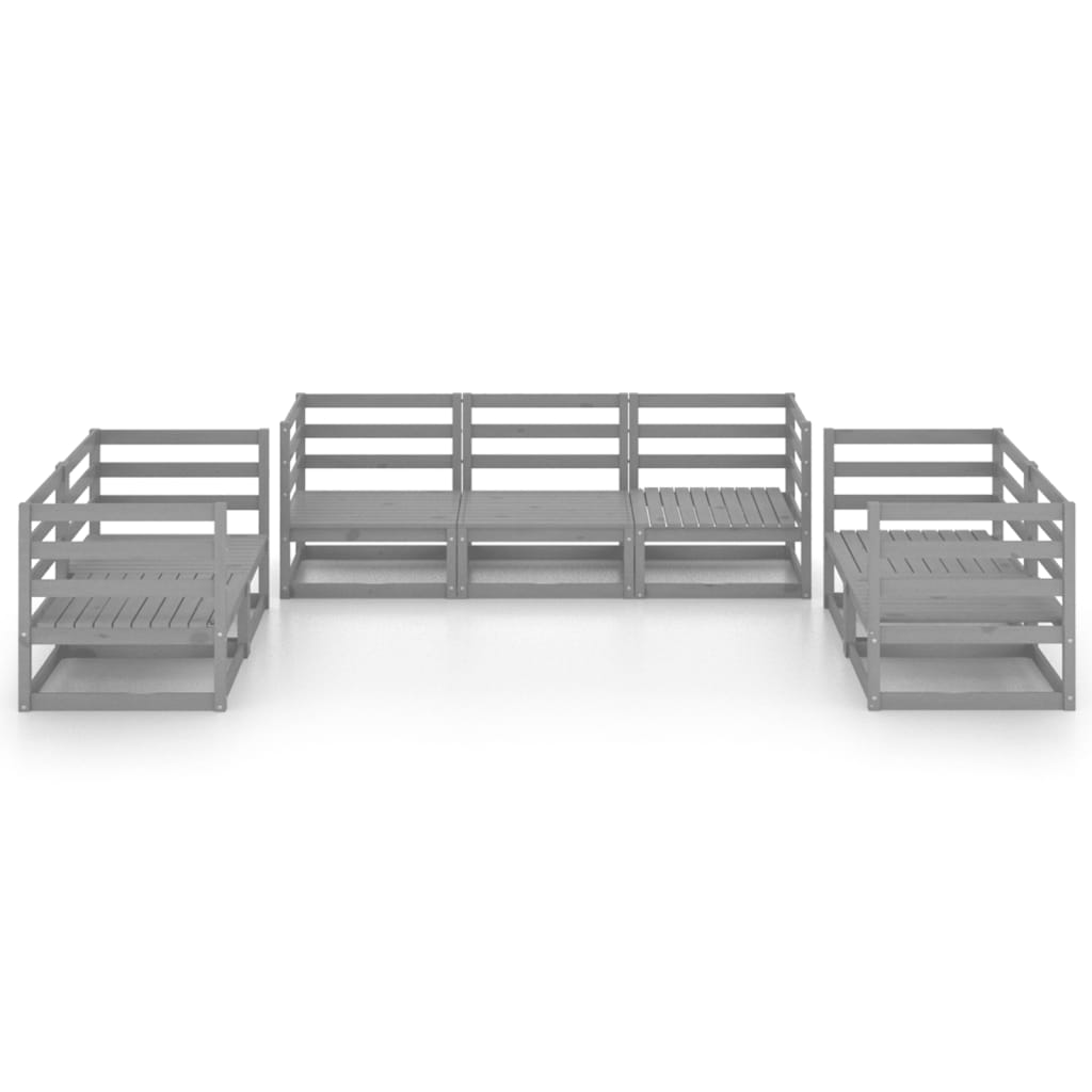 7 Piece Garden Lounge Set Grey Solid Pinewood