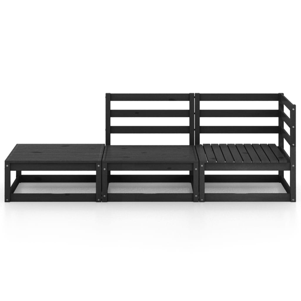 3 Piece Garden Lounge Set Black Solid Wood Pine