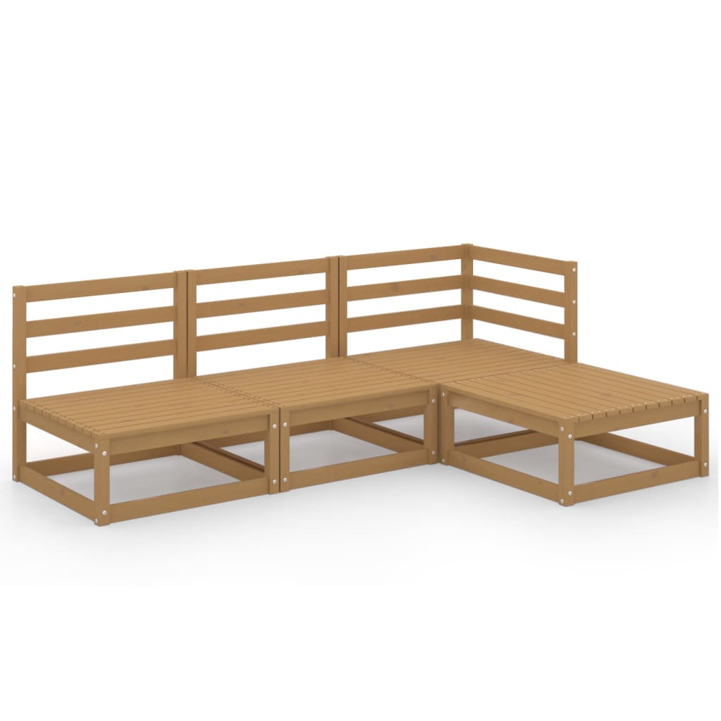 4 Piece Garden Lounge Set Honey Brown Solid Pinewood
