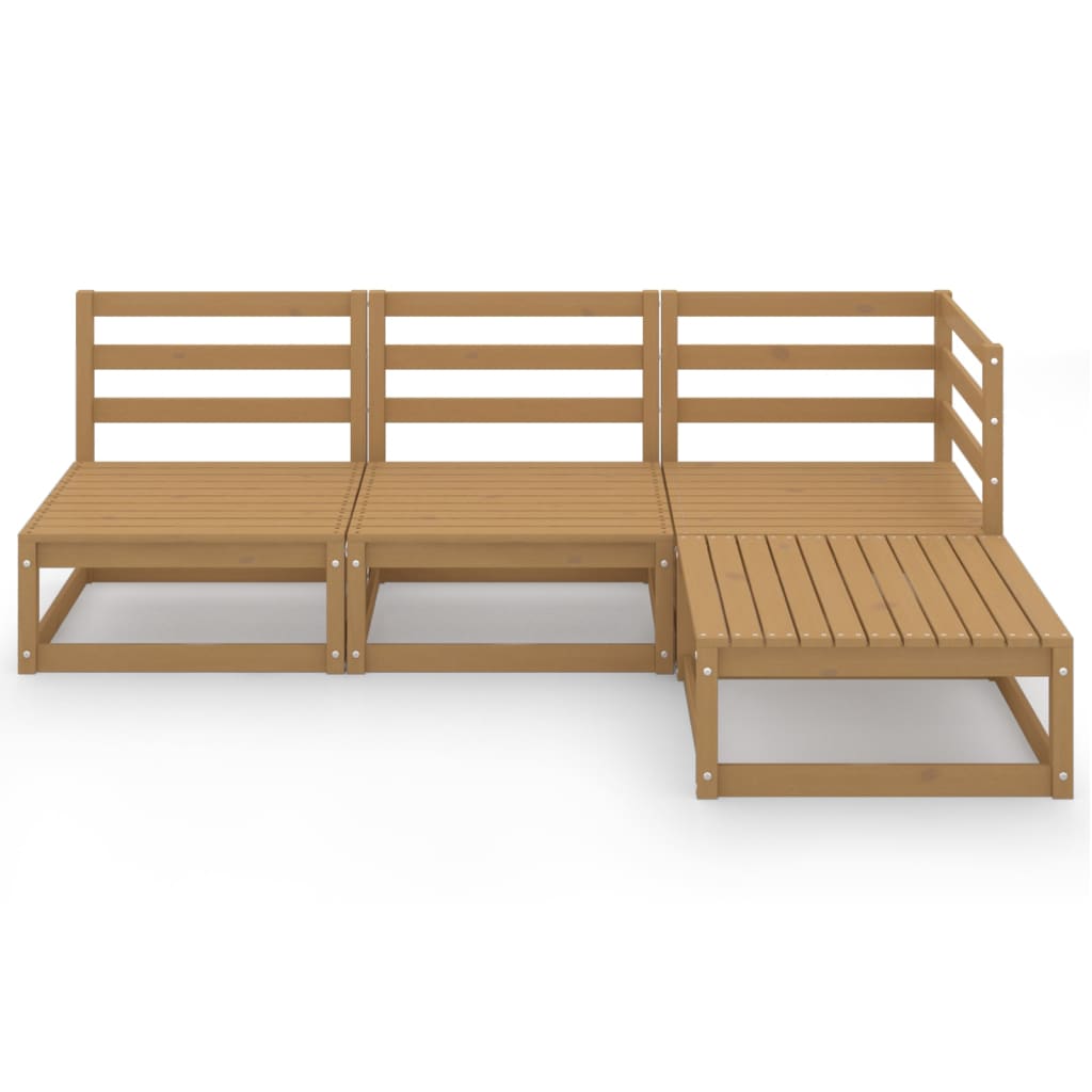 4 Piece Garden Lounge Set Honey Brown Solid Pinewood