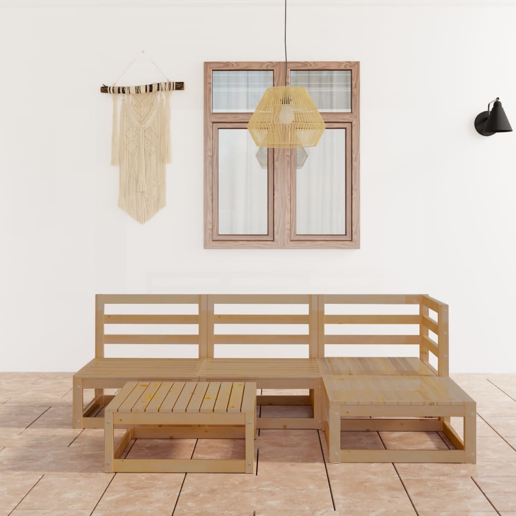 5 Piece Garden Lounge Set Honey Brown Solid Pinewood