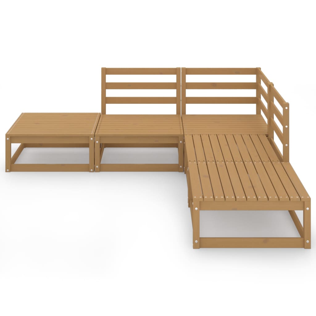 5 Piece Garden Lounge Set Honey Brown Solid Pinewood