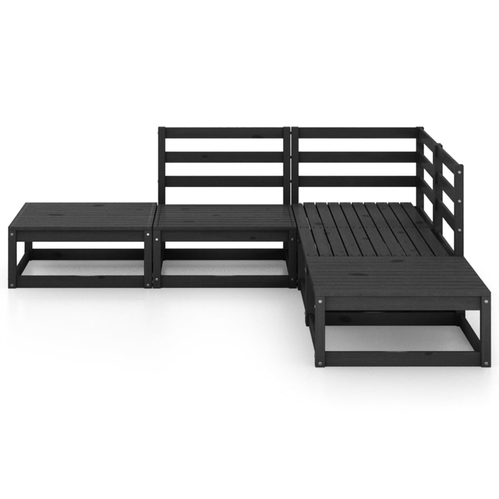 5 Piece Garden Lounge Set Black Solid Pinewood