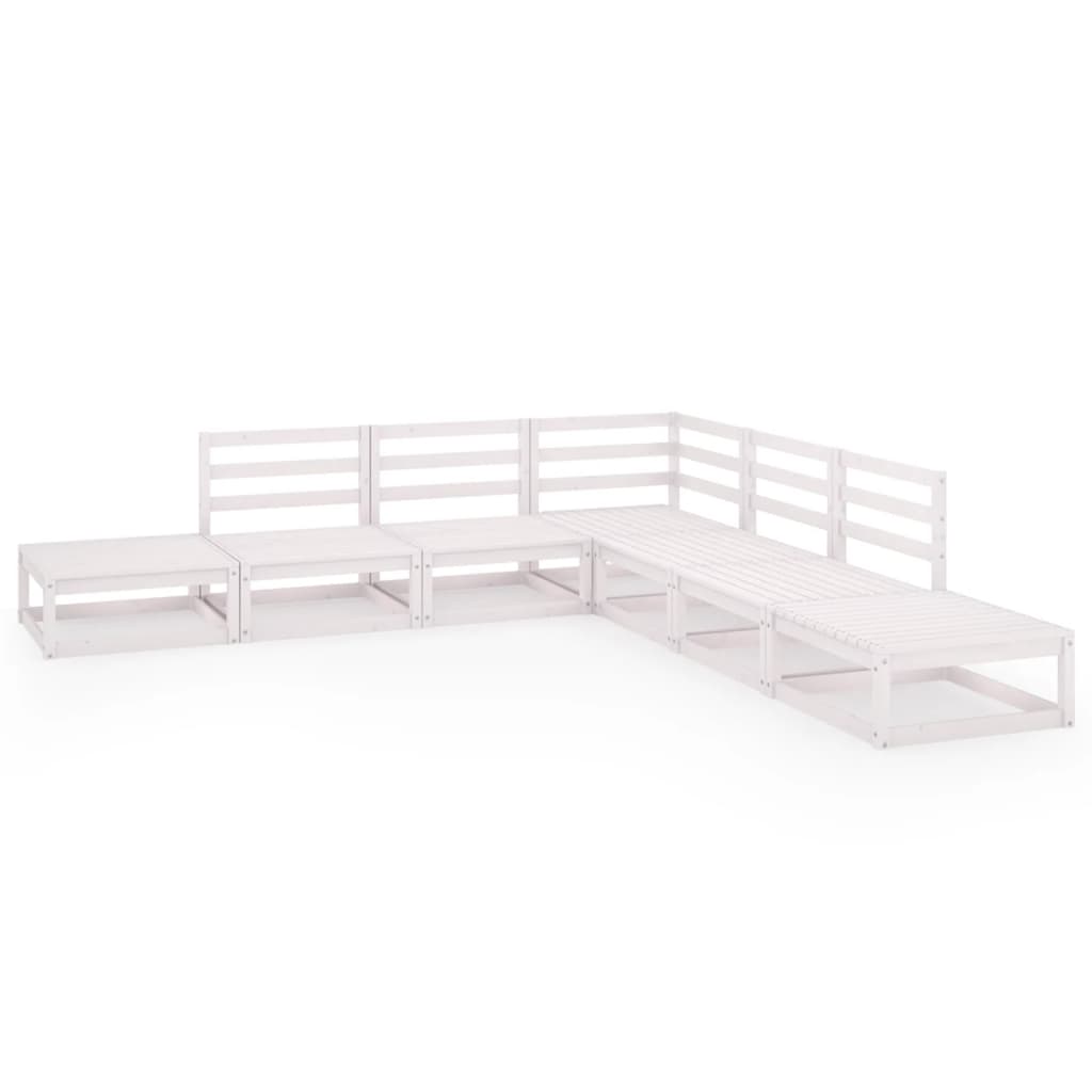 7 Piece Garden Lounge Set White Solid Pinewood