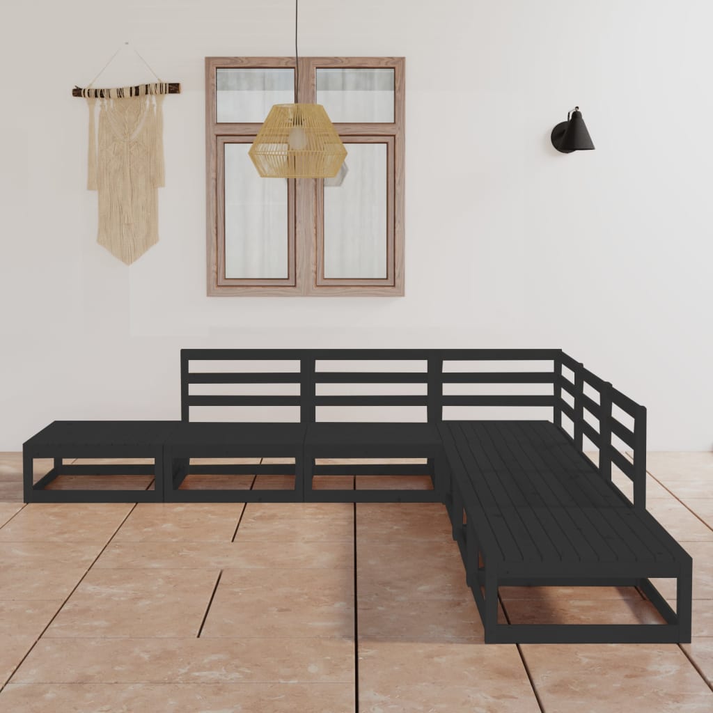 7 Piece Garden Lounge Set Black Solid Pinewood