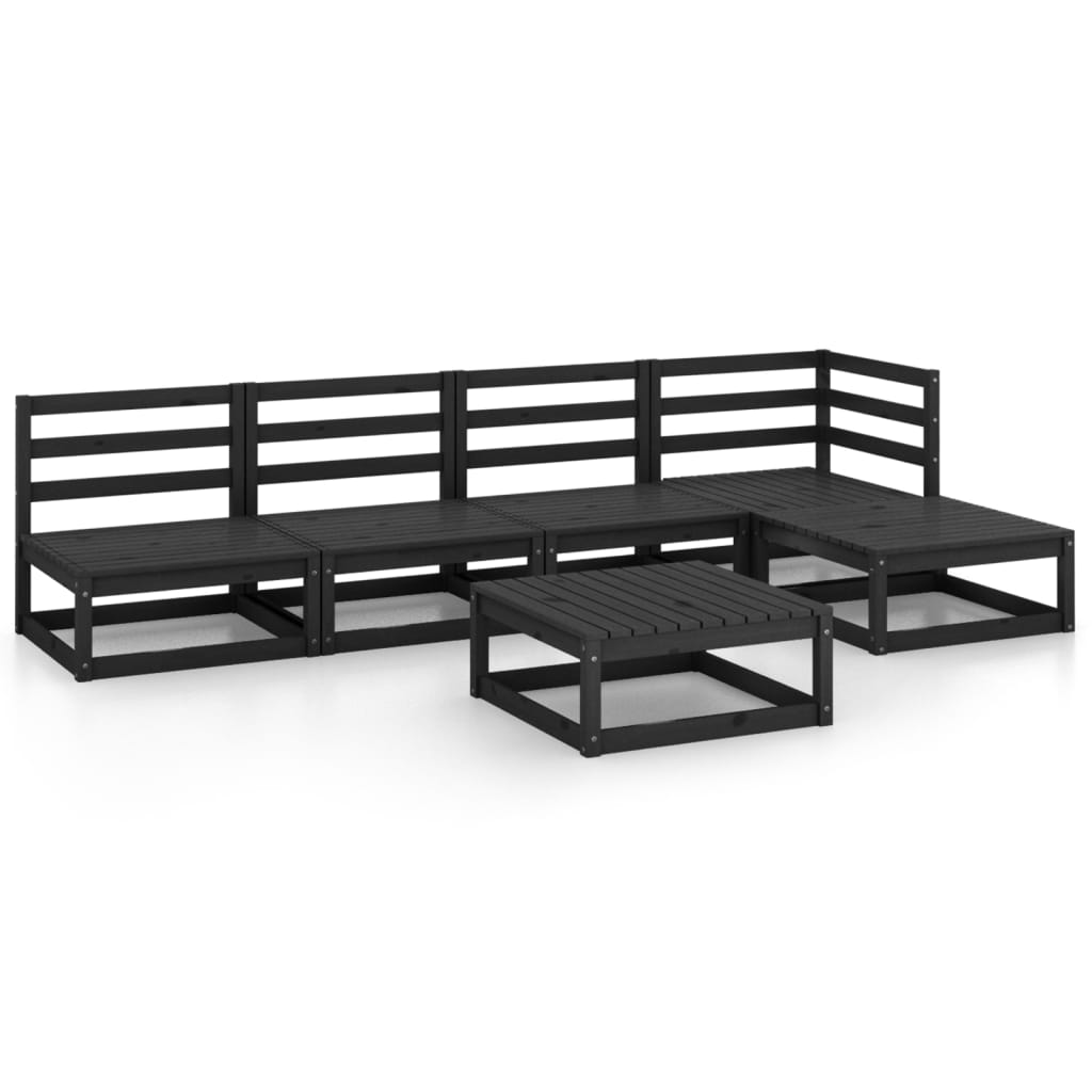 5 Piece Garden Lounge Set Black Solid Pinewood