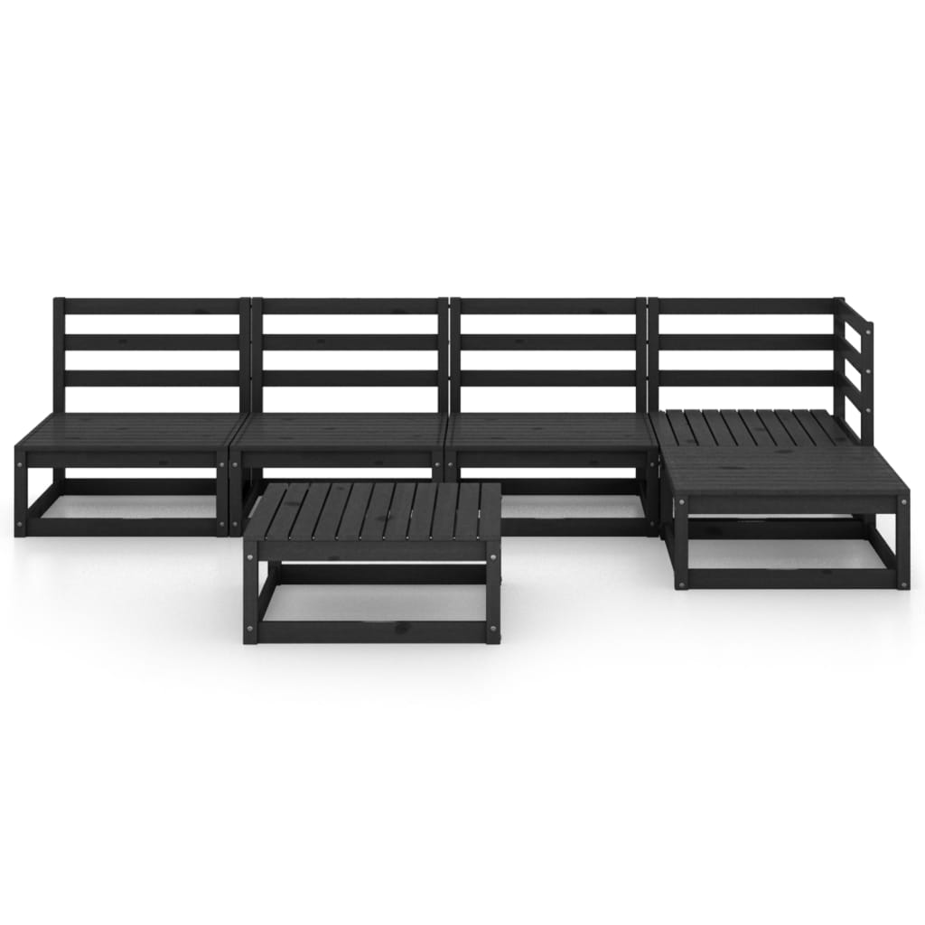 5 Piece Garden Lounge Set Black Solid Pinewood