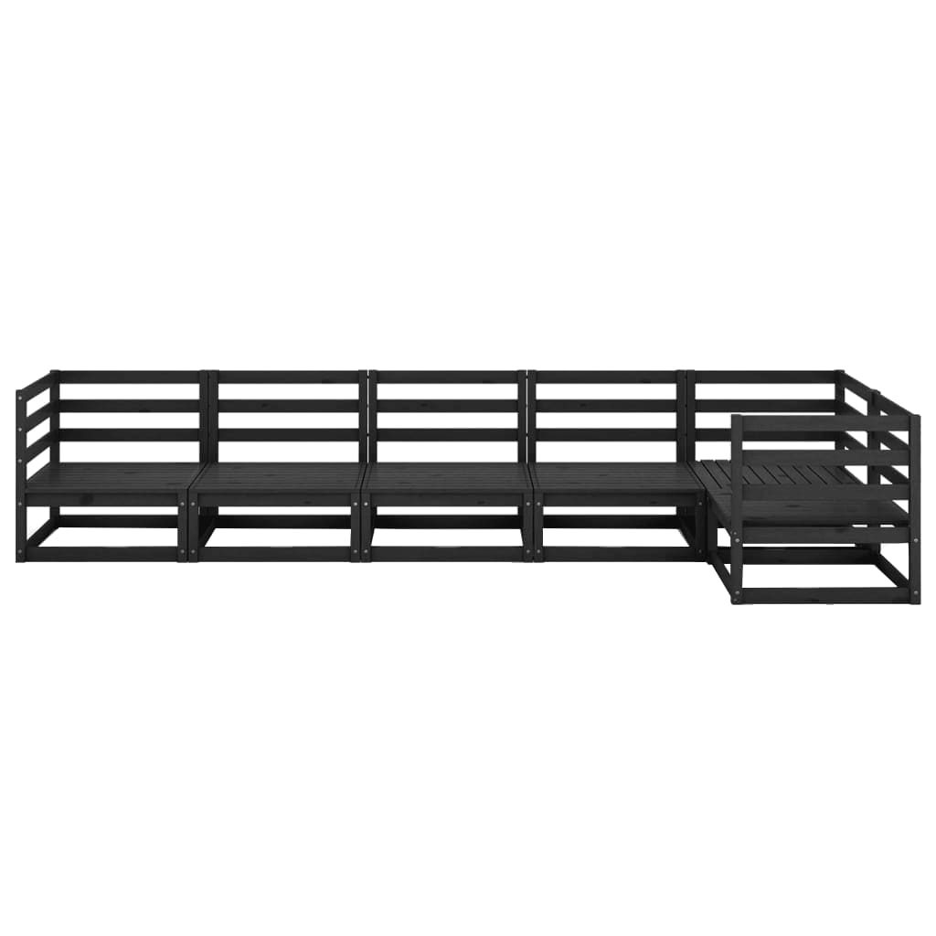 6 Piece Garden Lounge Set Black Solid Pinewood