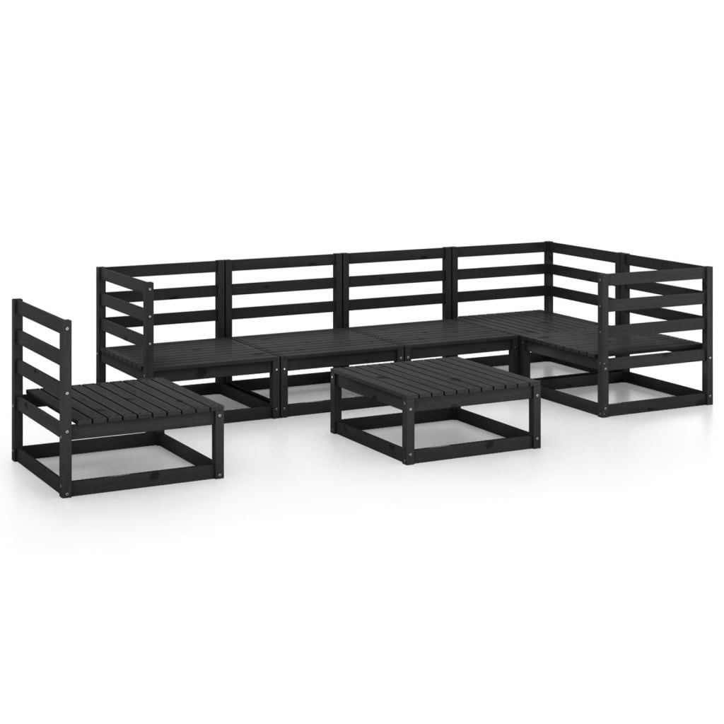 7 Piece Garden Lounge Set Black Solid Pinewood