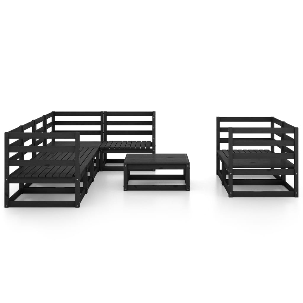 8 Piece Garden Lounge Set Black Solid Pinewood