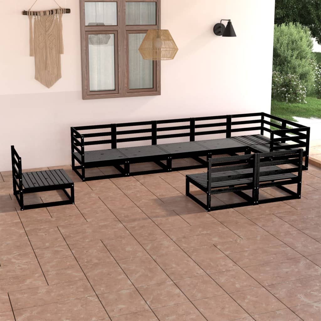 9 Piece Garden Lounge Set Black Solid Pinewood