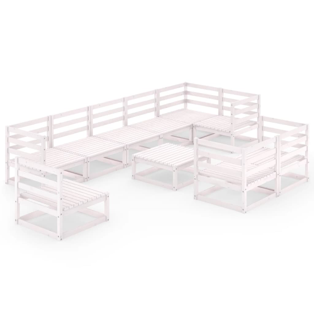 10 Piece Garden Lounge Set White Solid Pinewood