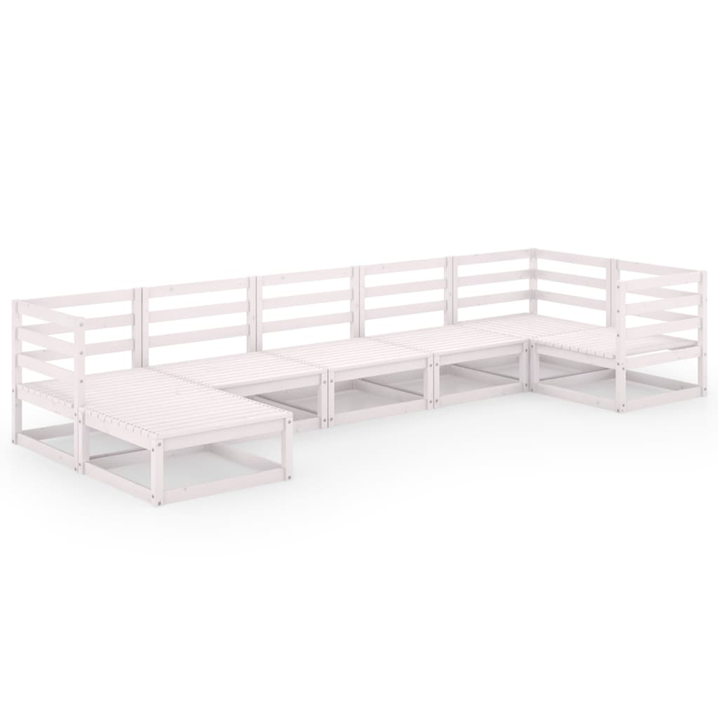 7 Piece Garden Lounge Set White Solid Pinewood