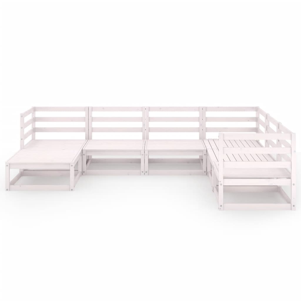 7 Piece Garden Lounge Set White Solid Pinewood