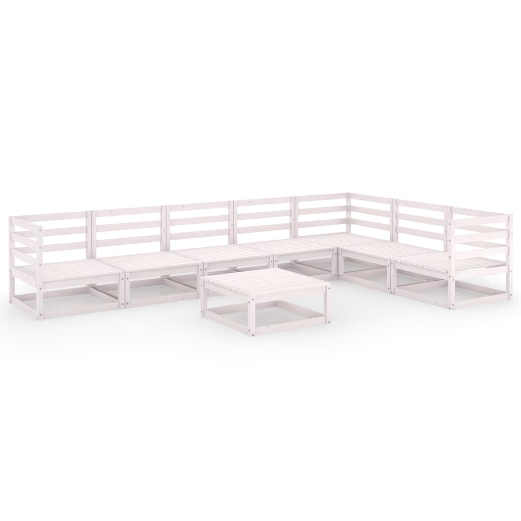 8 Piece Garden Lounge Set White Solid Pinewood