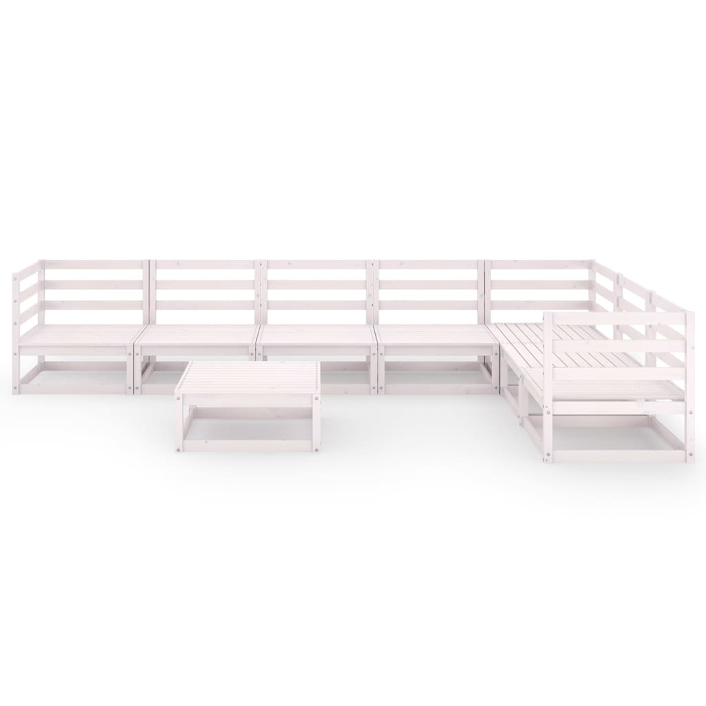 8 Piece Garden Lounge Set White Solid Pinewood
