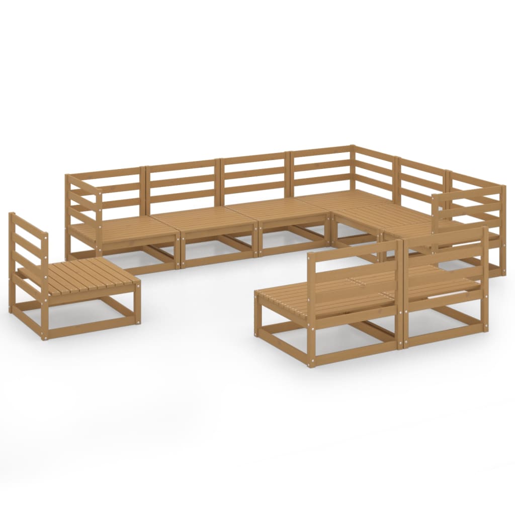 9 Piece Garden Lounge Set Honey Brown Solid Wood Pine