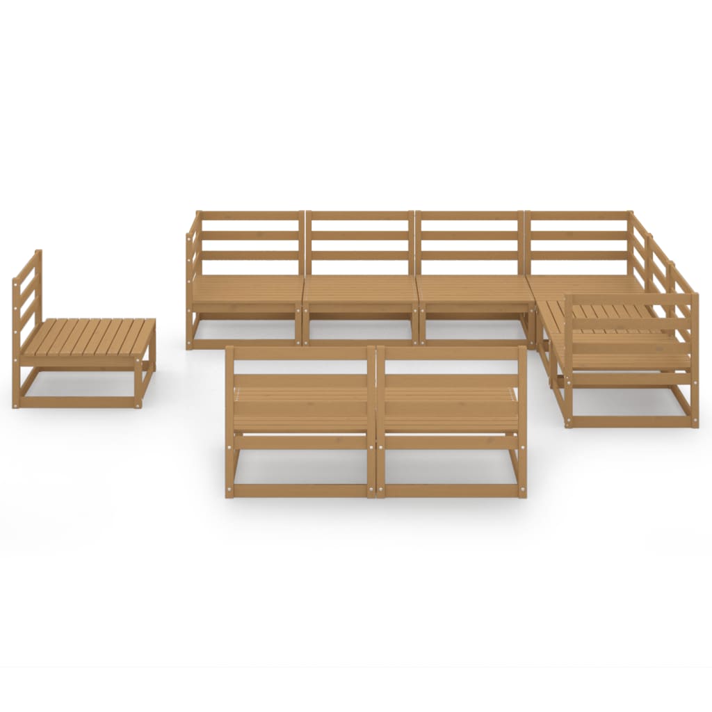 9 Piece Garden Lounge Set Honey Brown Solid Wood Pine