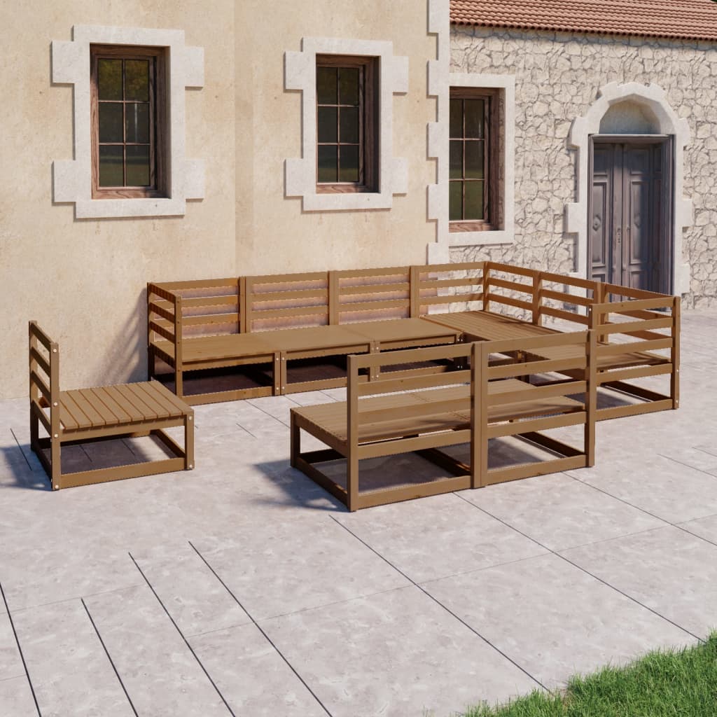 9 Piece Garden Lounge Set Honey Brown Solid Wood Pine