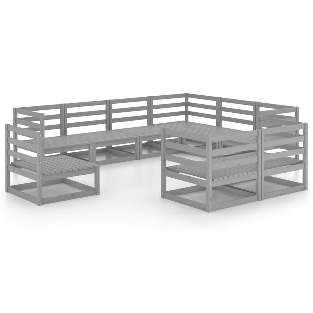 9 Piece Garden Lounge Set Grey Solid Wood Pine