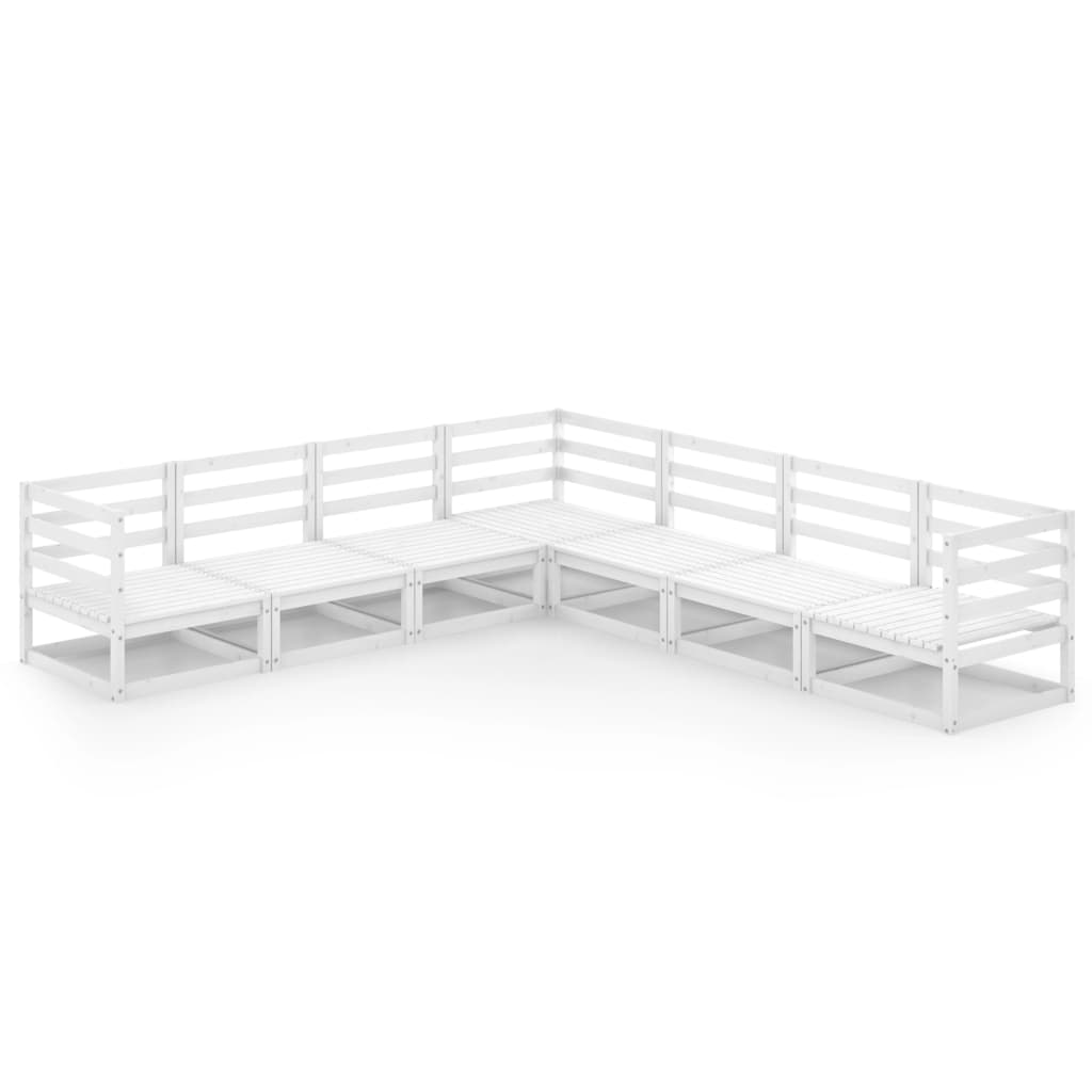 7 Piece Garden Lounge Set White Solid Pinewood