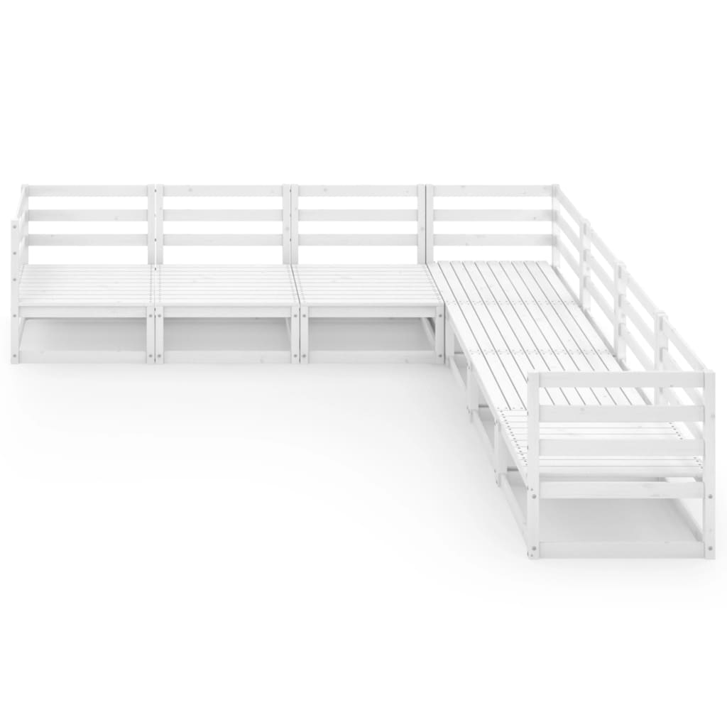 7 Piece Garden Lounge Set White Solid Pinewood