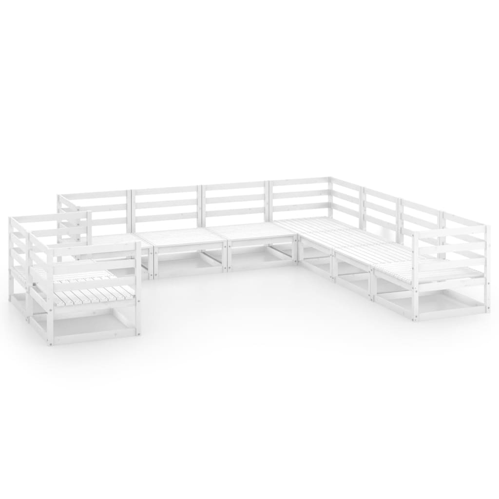 9 Piece Garden Lounge Set White Solid Pinewood