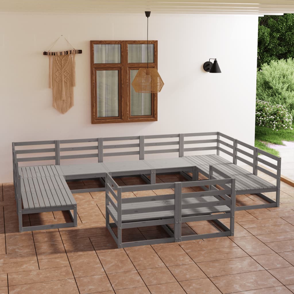 11 Piece Garden Lounge Set Solid Wood Pine