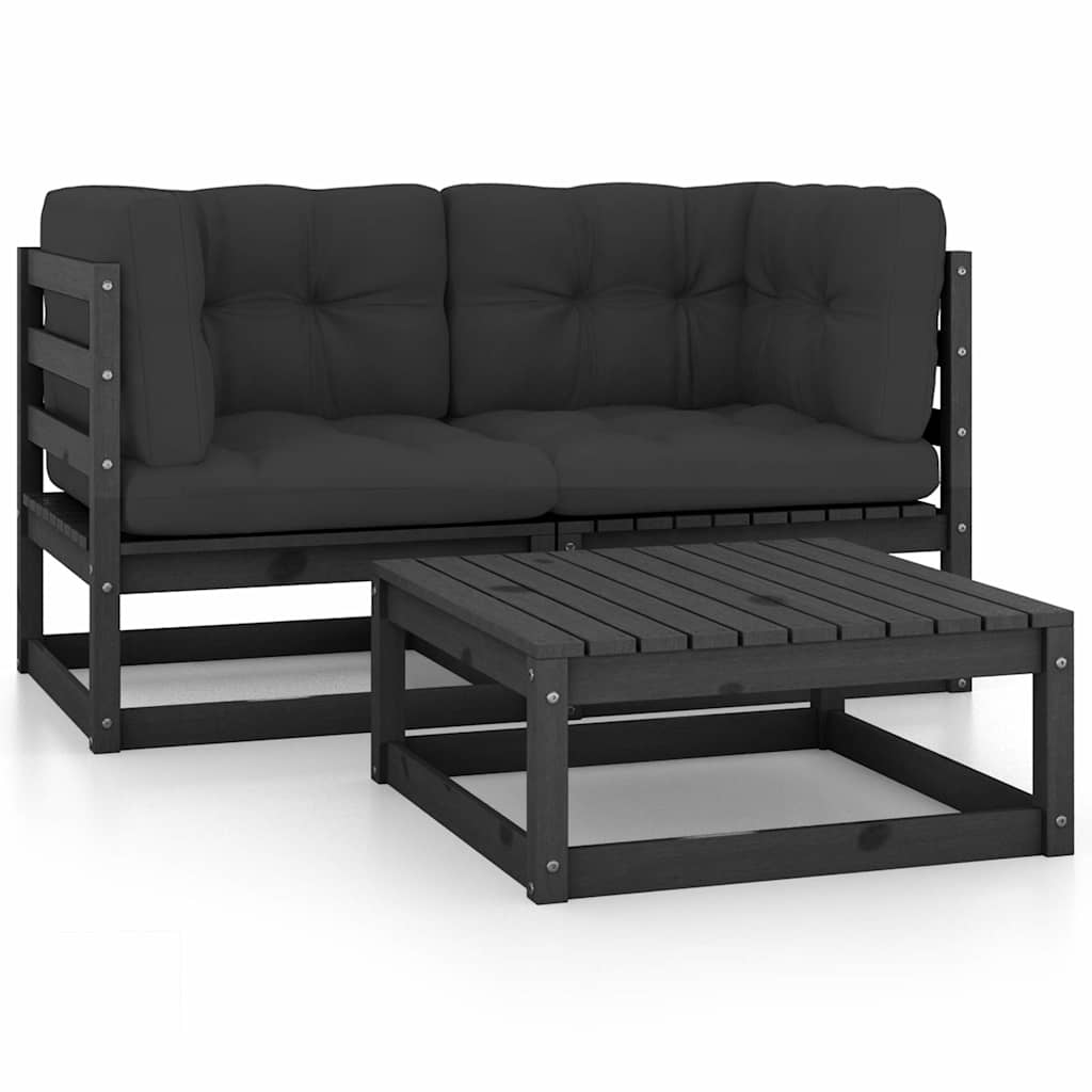 3 Piece Garden Lounge Set with Cushions Solid Wood Pine