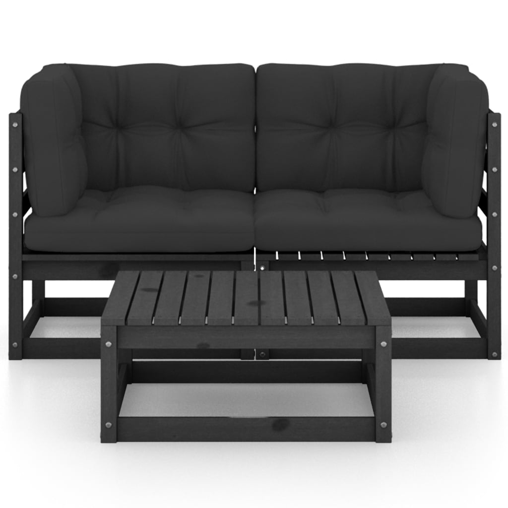3 Piece Garden Lounge Set with Cushions Solid Pinewood