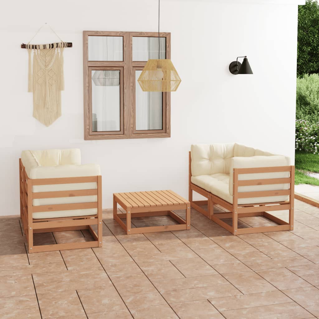 5 Piece Garden Lounge Set with Cushions Solid Pinewood