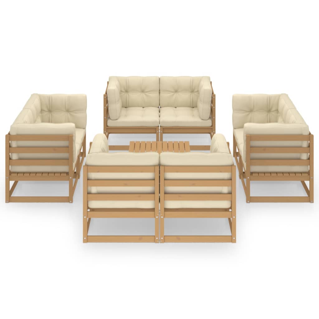 9 Piece Garden Lounge Set with Cushions Solid Pinewood
