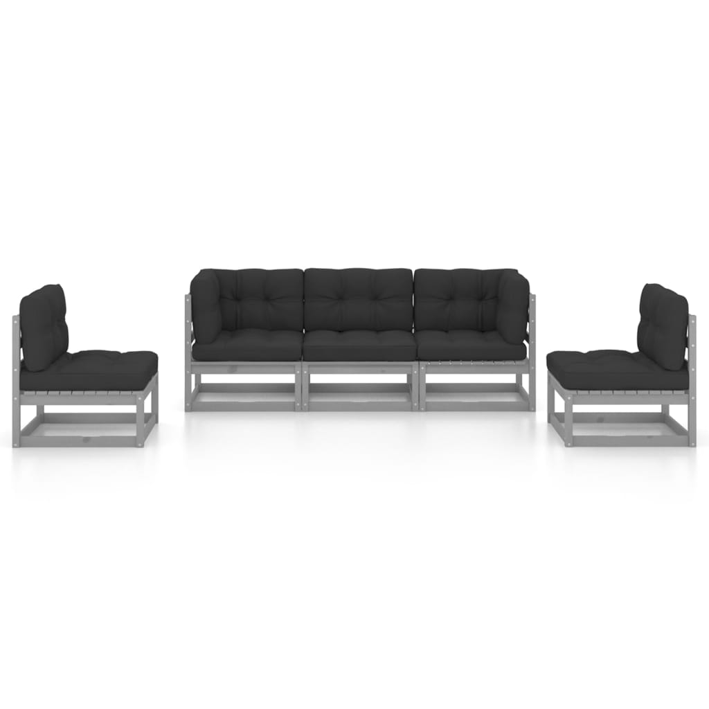 5 Piece Garden Lounge Set with Cushions Solid Pinewood