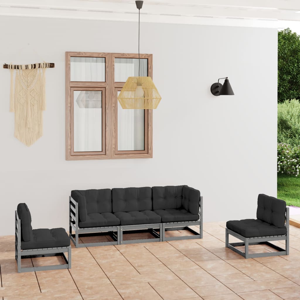 5 Piece Garden Lounge Set with Cushions Solid Pinewood