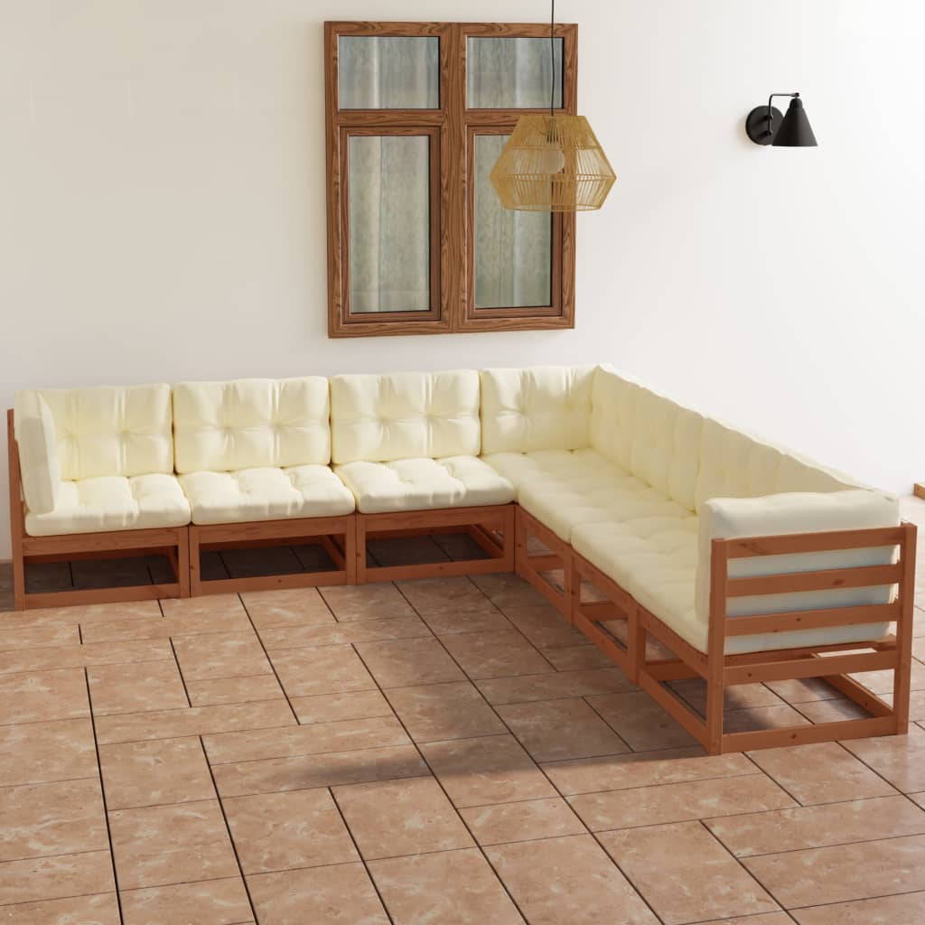 7 Piece Garden Lounge Set with Cushions Solid Pinewood
