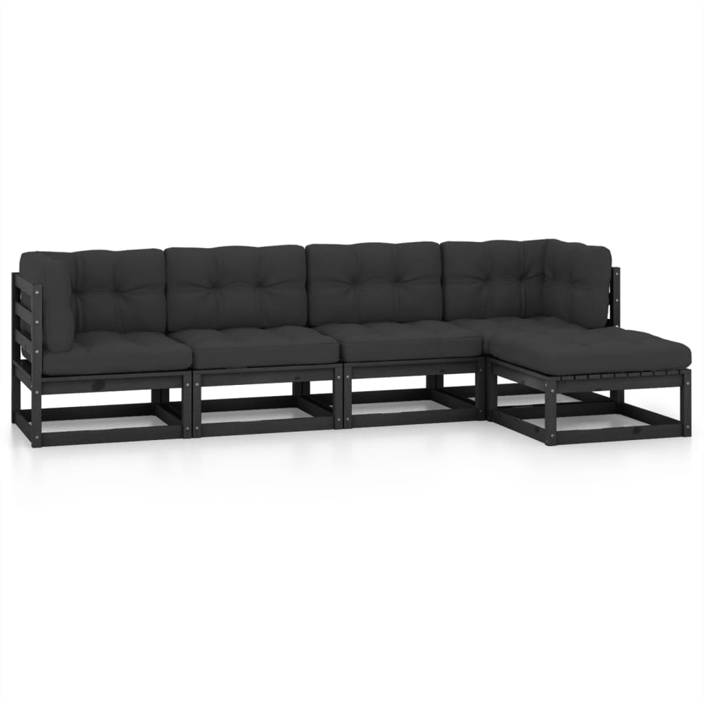5 Piece Garden Lounge Set with Cushions Solid Pinewood