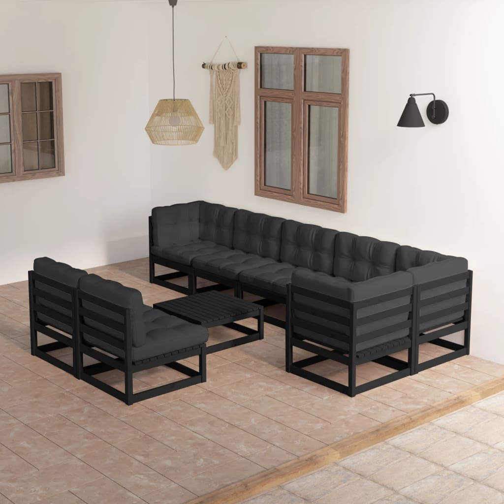 9 Piece Garden Lounge Set with Cushions Solid Pinewood